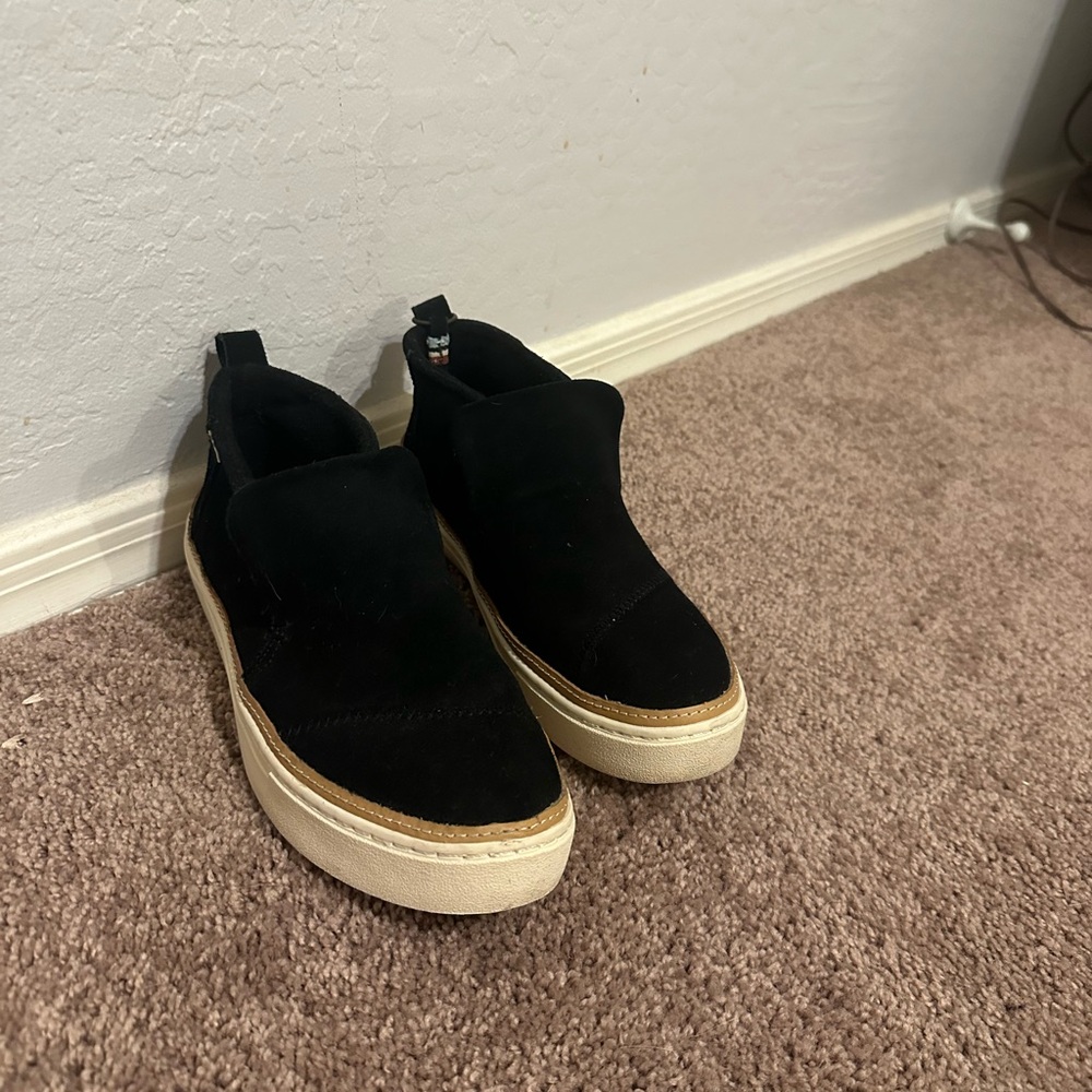 Toms Black Suede Slip-On Shoe with Cream Insole
